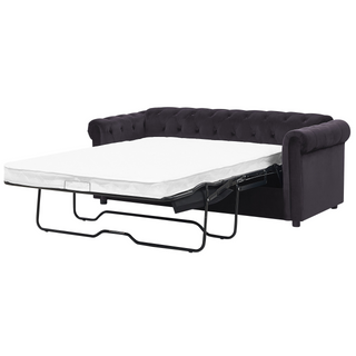 3 Seater Sofa Bed | Black Velvet Fabric | Black | Pull-Out with Mattress | Chesterfield - Sofa In Store
