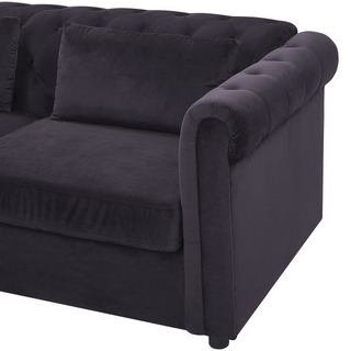 3 Seater Sofa Bed | Black Velvet Fabric | Black | Pull-Out with Mattress | Chesterfield - Sofa In Store
