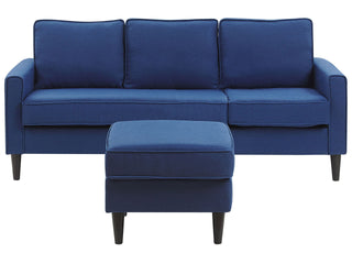3-Seater Sofa with Ottoman Footstool | Fabric | Navy Blue | Mid Century Style | Modern Collection - Sofa In Store