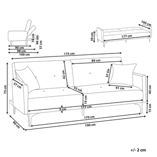 Sofa Bed Grey 3 Seater Buttoned Seat Click Clack Beliani - 34822
