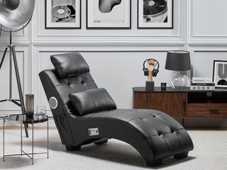 Chaise Lounge | Faux Leather | Black | Inbuilt Bluetooth Speaker & USB Charger | Tufted Upholstery - Sofa In Store