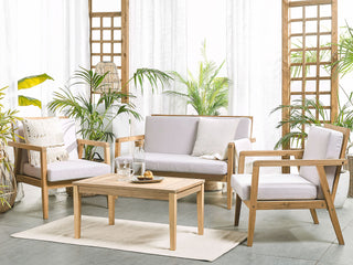 Garden Conversation Set Light Acacia Wood with Taupe Cushions Sofa with Armchairs and Coffee Table Beliani - Sofa In Store