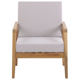 Garden Conversation Set Light Acacia Wood with Taupe Cushions Sofa with Armchairs and Coffee Table Beliani - Sofa In Store
