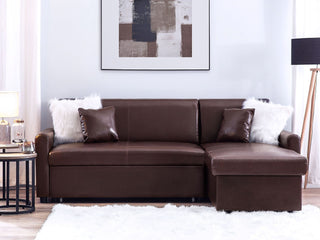 Corner Sofa Bed Dark Brown Faux Leather 3 Seater Left Hand Orientation with Storage Beliani