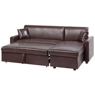 Corner Sofa Bed Dark Brown Faux Leather 3 Seater Left Hand Orientation with Storage Beliani