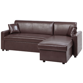 Corner Sofa Bed Dark Brown Faux Leather 3 Seater Left Hand Orientation with Storage Beliani