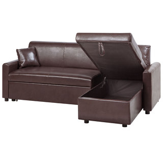 Corner Sofa Bed Dark Brown Faux Leather 3 Seater Left Hand Orientation with Storage Beliani