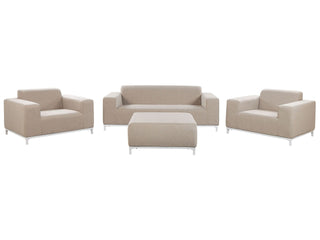 Garden Sofa Set Beige Fabric Upholstery White Aluminium Legs with Ottoman 5 Seater Weather Resistant Outdoor Beliani - Sofa In Store