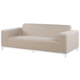 Garden Sofa Set Beige Fabric Upholstery White Aluminium Legs with Ottoman 5 Seater Weather Resistant Outdoor Beliani - Sofa In Store