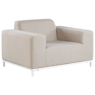 Garden Sofa Set Beige Fabric Upholstery White Aluminium Legs with Ottoman 5 Seater Weather Resistant Outdoor Beliani - Sofa In Store