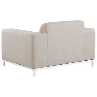 Garden Sofa Set Beige Fabric Upholstery White Aluminium Legs with Ottoman 5 Seater Weather Resistant Outdoor Beliani - Sofa In Store