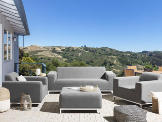 Garden Sofa Set Grey Fabric Upholstery White Aluminium Legs with Ottoman 5 Seater Weather Resistant Outdoor Beliani - Sofa In Store