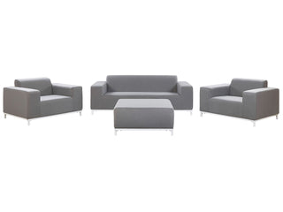 Garden Sofa Set Grey Fabric Upholstery White Aluminium Legs with Ottoman 5 Seater Weather Resistant Outdoor Beliani - Sofa In Store