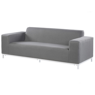 Garden Sofa Set Grey Fabric Upholstery White Aluminium Legs with Ottoman 5 Seater Weather Resistant Outdoor Beliani - Sofa In Store