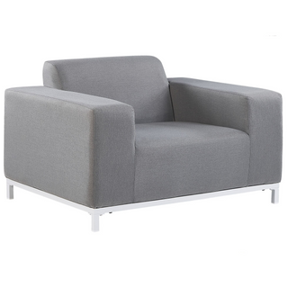 Garden Sofa Set Grey Fabric Upholstery White Aluminium Legs with Ottoman 5 Seater Weather Resistant Outdoor Beliani - Sofa In Store