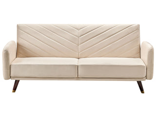 Sofa Bed Beige Velvet Fabric Retro Living Room 3 Seater Wooden Legs Track Arms Beliani - Sofa In Store