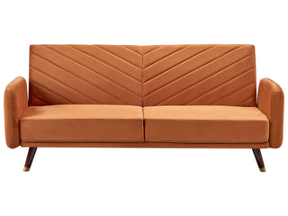 Sofa Bed Orange Velvet Fabric Retro Living Room 3 Seater Wooden Legs Track Arms Beliani - Sofa In Store