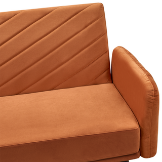 Sofa Bed Orange Velvet Fabric Retro Living Room 3 Seater Wooden Legs Track Arms Beliani - Sofa In Store
