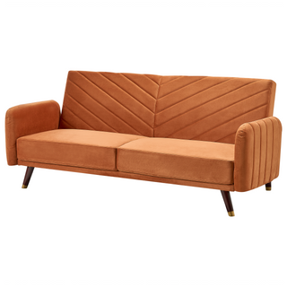Sofa Bed Orange Velvet Fabric Retro Living Room 3 Seater Wooden Legs Track Arms Beliani - Sofa In Store