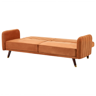 Sofa Bed Orange Velvet Fabric Retro Living Room 3 Seater Wooden Legs Track Arms Beliani - Sofa In Store