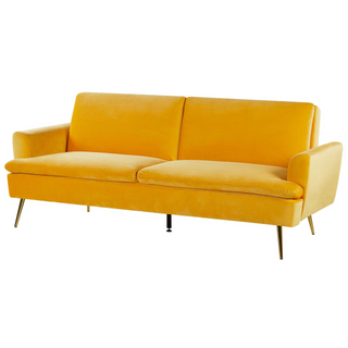 Velvet Sofa Bed Yellow 3 Seater Click Clack Golden Metal Legs Beliani - Sofa In Store