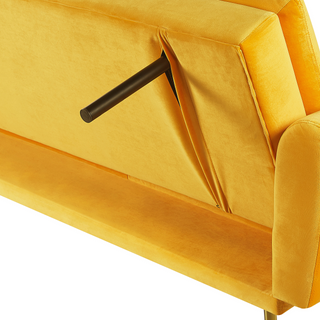 Velvet Sofa Bed Yellow 3 Seater Click Clack Golden Metal Legs Beliani - Sofa In Store