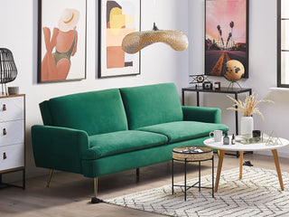 Velvet Sofa Bed Dark Green 3 Seater Click Clack Golden Metal Legs Beliani