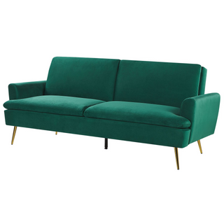 Velvet Sofa Bed Dark Green 3 Seater Click Clack Golden Metal Legs Beliani