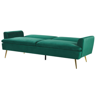 Velvet Sofa Bed Dark Green 3 Seater Click Clack Golden Metal Legs Beliani