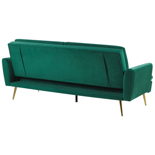 Velvet Sofa Bed Dark Green 3 Seater Click Clack Golden Metal Legs Beliani