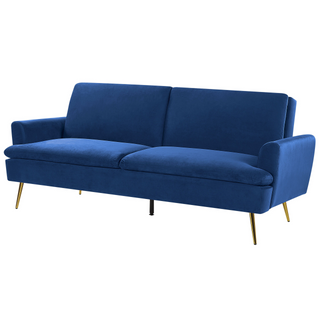 Velvet Sofa Bed Navy Blue 3 Seater Click Clack Golden Metal Legs Beliani - Sofa In Store
