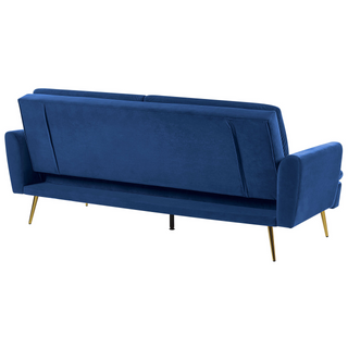 Velvet Sofa Bed Navy Blue 3 Seater Click Clack Golden Metal Legs Beliani - Sofa In Store