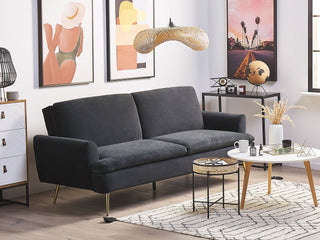 Velvet Sofa Bed Black 3 Seater Click Clack Golden Metal Legs Beliani - Sofa In Store