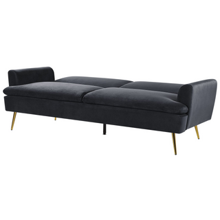 Velvet Sofa Bed Black 3 Seater Click Clack Golden Metal Legs Beliani - Sofa In Store