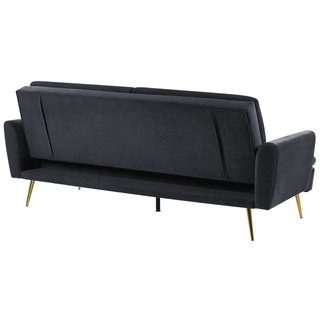Velvet Sofa Bed Black 3 Seater Click Clack Golden Metal Legs Beliani - Sofa In Store