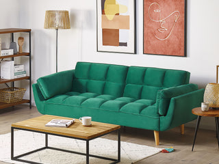 Sofa Bed Green Velvet Fabric 3 Seater Wooden Legs Foam Filling Split Back Biscuit Padding Beliani - Sofa In Store