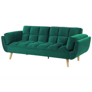 Sofa Bed Green Velvet Fabric 3 Seater Wooden Legs Foam Filling Split Back Biscuit Padding Beliani - Sofa In Store