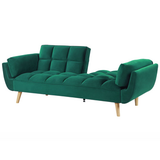Sofa Bed Green Velvet Fabric 3 Seater Wooden Legs Foam Filling Split Back Biscuit Padding Beliani - Sofa In Store
