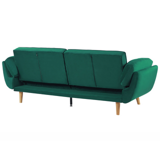 Sofa Bed Green Velvet Fabric 3 Seater Wooden Legs Foam Filling Split Back Biscuit Padding Beliani - Sofa In Store