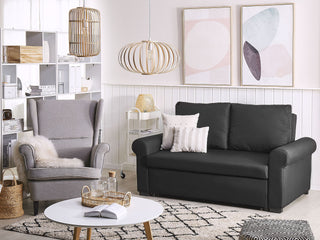 Sofa Bed Black Polyester Fabric 2 Seater Pull-Out Convertible Sleeper Retro Beliani - Sofa In Store