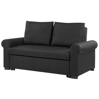 Sofa Bed Black Polyester Fabric 2 Seater Pull-Out Convertible Sleeper Retro Beliani - Sofa In Store