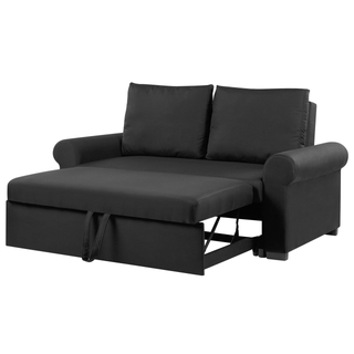 Sofa Bed Black Polyester Fabric 2 Seater Pull-Out Convertible Sleeper Retro Beliani - Sofa In Store