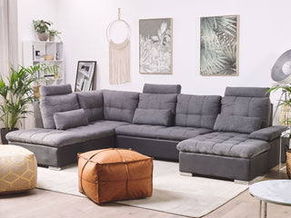 Corner Sofa Bed Grey Fabric U-Shaped Adjustable Headrest Storage Thick Pillows with Cushions  Beliani - Sofa In Store