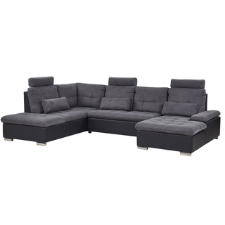 Corner Sofa Bed Grey Fabric U-Shaped Adjustable Headrest Storage Thick Pillows with Cushions  Beliani - Sofa In Store