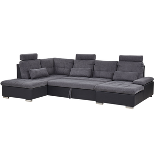 Corner Sofa Bed Grey Fabric U-Shaped Adjustable Headrest Storage Thick Pillows with Cushions  Beliani - Sofa In Store
