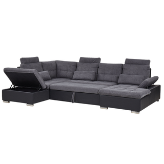 Corner Sofa Bed Grey Fabric U-Shaped Adjustable Headrest Storage Thick Pillows with Cushions  Beliani - Sofa In Store