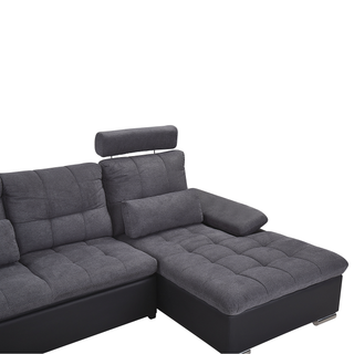 Corner Sofa Bed Grey Fabric U-Shaped Adjustable Headrest Storage Thick Pillows with Cushions  Beliani - Sofa In Store