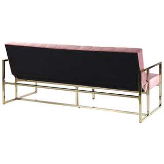 Sofa Bed Gold Metal Frame Tufted Pink Velvet Upholstery Retro Style Couche Settee Living Room Beliani