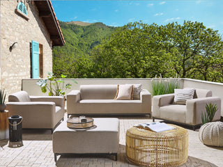 Garden Sofa Set Beige Fabric Upholstery with Ottoman 5 Seater Weather Resistant Outdoor Beliani - Sofa In Store