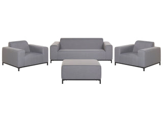 Garden Sofa Set Beige Fabric Upholstery Black Aluminium Legs with Ottoman 5 Seater Weather Resistant Outdoor Beliani - Sofa In Store